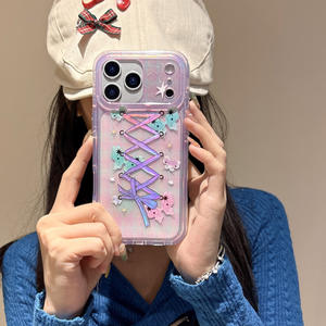 Custodia per telefono con fiocco glitterato <span class=keywords><strong>rosa</strong></span> per <span class=keywords><strong>iPhone</strong></span> 16 15 <span class=keywords><strong>Pro</strong></span> <span class=keywords><strong>Max</strong></span> 14 <span class=keywords><strong>13</strong></span> <span class=keywords><strong>Cover</strong></span> trasparente in lamina d'oro - Product Image 2