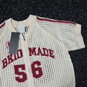 Custom Summer T-<b>Shirt</b> <b>Men</b> 250gsm 100% Cotton Knitted Short Sleeve <b>Zip</b>-<b>up</b> Mesh Loose Fit Casual Letter Pattern Breathable Design - Product Image 5