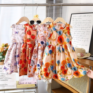 Nuovo Vestito Estivo per Bambine in Cotone e Seta Senza Maniche con Stampa, Abito Principessa in Lyocell di Classe A per 3-8 Anni, Vendita all'Ingrosso - Product Image 3