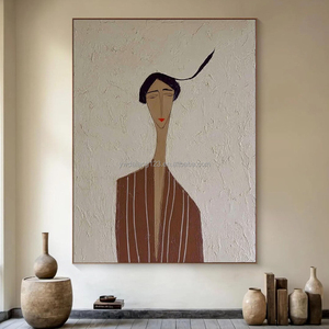 抽象女性肖像简约纹理画质朴棕白色艺术画布侘寂风格现代女性油画 - Product Image 5