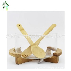 Bamboo Fruit Salad Bowl With <b>Rack</b> Glass Basin Eco Friendly Kitchen Storage Moisture Proof Dessert <b>Plate</b> Support - Product Image 2