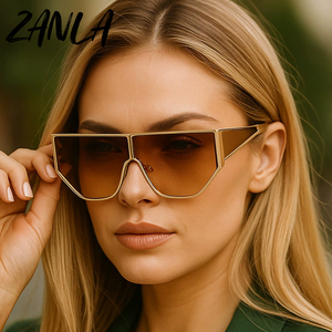 2025 thiết kế mới Y2K Punk đa giác kính lớn lá chắn phụ nữ sang trọng thương hiệu Kính mát steampunk kim loại khung bốn ống kính cổ điển Goggle - Product Image 4