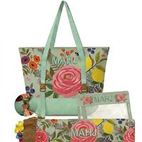 Ensemble de 3 sacs de rangement fourre-tout en toile à imprimé floral, style Mahjong américain, grande capacité, portable, pour le jeu, vente en gros transfrontalière