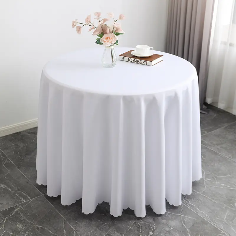 Toalha de mesa branca redonda de poliéster resistente a manchas, toalha de mesa redonda de 120 polegadas para banquetes de casamento e festas, vários tamanhos