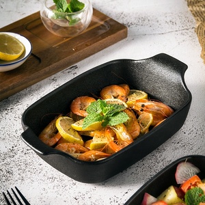 Sartén <span class=keywords><strong>de</strong></span> cerámica para <span class=keywords><strong>horno</strong></span>, accesorio personalizable con dos orejas, color negro, envío rápido - Product Image 3