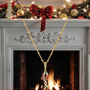 S925 Sterling Silver Fine Jewelry Christmas <b>Stocking</b> Candy Cane Reindeer Cute Enamel Pendant Necklace for <b>Women</b> Christmas Gift - Product Image 5