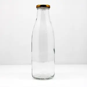 250Ml 300Ml 500Ml 750Ml 1L ברור מיץ זכוכית חלב בקבוק עם מכסה מתכת