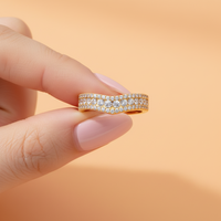 JINAO perhiasan pabrik kualitas perhiasan 925 perak murni hadiah ulang tahun 3 baris Moissanite cincin Moissanite berbentuk V untuk pria
