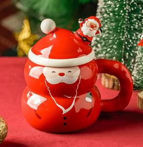 400ml <b>Christmas</b> Ceramic Mug with Lid and Spoon Santa Snowman Tree <b>Theme</b> - Product Image 2