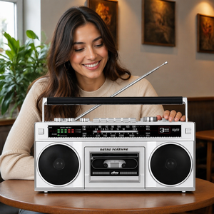 REPRODUCTOR DE MÚSICA RETRO FORTUEN HXD-P6, GRABADOR, REPRODUCTOR DE CÁRTELES TF, REPRODUCTOR DE CÁSSETES, RADIO FM AM SW, BOOM BOX - Product Image 3