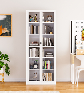 Estantería de metal vertical blanca moderna, armario de almacenamiento de <span class=keywords><strong>libros</strong></span> <span class=keywords><strong>con</strong></span> <span class=keywords><strong>puertas</strong></span> de vidrio <span class=keywords><strong>para</strong></span> <span class=keywords><strong>muebles</strong></span> de sala de estar - Product Image 2