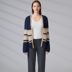 Suéter de Punto a Rayas para Mujer, Talla Europea, Estilo Vintage, Otoño Invierno, Lujoso, Manga Larga, Cárdigan de Mohair - Product Image 3