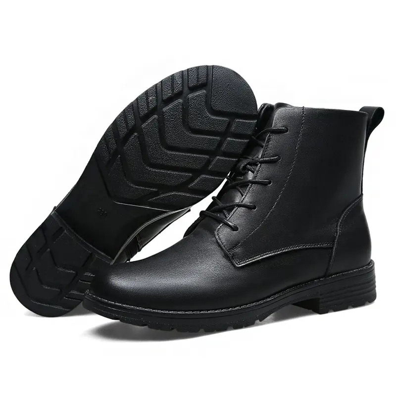 Black Calf Leather Booties Thermal Velvet Lining Zipper Martin Boots For Women Shoes