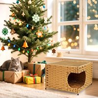 Maison pour chat d'intérieur, lit pour chat en osier avec coussin doux double face, lit pour animal de compagnie décoratif tissé à la main
