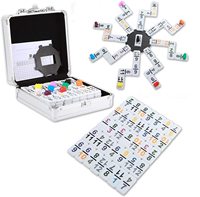 JUXING Jeu de dominos blancs numérotés Double 12, dominos à points colorés, 91 tuiles, jeu du train mexicain avec étui en aluminium