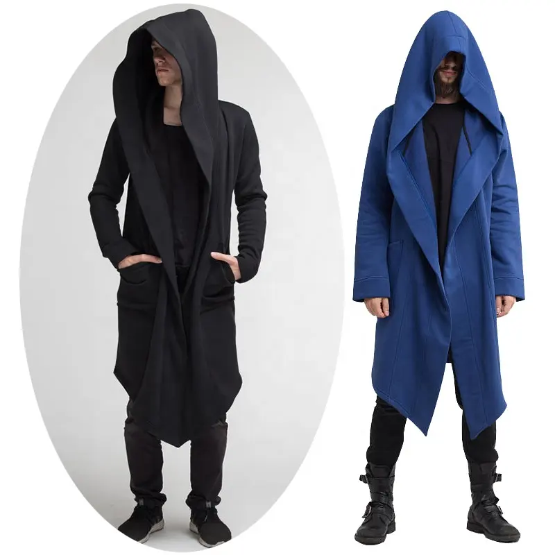 Mens uzun palto polar kapşonlu hırka Steampunk pelerin Hoodie gotik örtü pelerin Punk ceket sonbahar giysileri ck Coat
