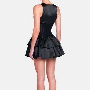 เดรสสั้นคอวีทรงเข้ารูปดีไซน์ใหม่ปี 2025 สำหรับฤดูร้อน แต่งระบายช่วงกระโปรง  ชุดลำลองสำหรับผู้หญิง - Product Image 3