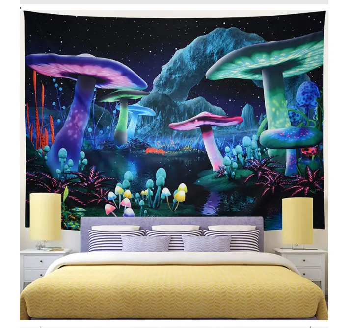 psychedelic forest mushroom 3D Printing art wall forest trippy wall art abstract tapestry wholesale OEM