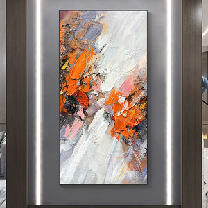 Hand Painted Oil Painting Vertical Abstract Art <b>Black</b> <b>Frame</b> Rectangle Impressionism Style For Entryway Hallway Foyer Decor - Product Image 2