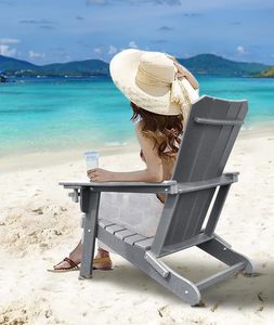 Fauteuil Adirondack pliable surdimensionné <span class=keywords><strong>GARDENSTAR</strong></span> moderne en HDPE recyclable avec porte-gobelet pour piscine, patio, jardin, extérieur, foyer - Gris - Product Image 2