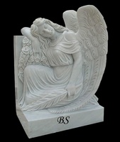 Pierre tombale en granit sculpté à la main pour l'extérieur Statue d'angle assise en marbre antique Tête de pierre tombale