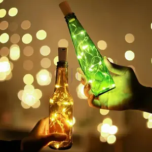 Garrafa De Vinho Em Forma De Cortiça Fio De Cobre LED Estrelado 1M 2M Vela Sem Chama Garrafa De Vinho Fio De Cobre Da Cortiça LED String Light Natal