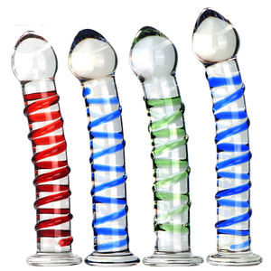 Colored Striped Transparent Glass <strong>Dildo</strong>, Female Masturbator Sex Toy - Product Image 1
