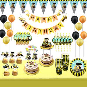 Carta personalizzata stuzzicadenti Cake Topper autocarro con cassone ribaltabile veicoli da costruzione escavatori festa di <span class=keywords><strong>compleanno</strong></span> <span class=keywords><strong>torta</strong></span> decorazioni forniture - Product Image 2