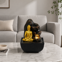 Fuente de Agua de Resina para Mesa, Estatua de Buda Dorada, Luz LED, Cascada Interior, Decoración para Meditación, Hogar, Oficina, Escritorio