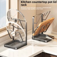 Support de rangement multifonctionnel en acier au carbone à double niveau en forme de L pour couvercles de casseroles et spatules, pour comptoir de cuisine, en stock