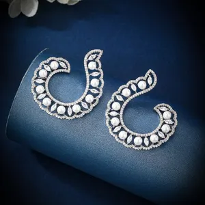 020757 stile alla moda perle cubiche zirconi Charm orecchini per le donne festa nuziale orecchini da sposa orecchini gioielli accessori