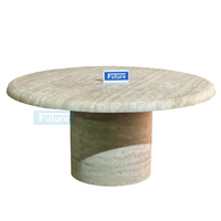 Table en travertin beige vintage en gros, table ronde simple pour salon, table à manger en travertin, table basse en pierre de marbre naturelle