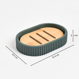 <span class=keywords><strong>Porte</strong></span>-<span class=keywords><strong>savon</strong></span> en résine à rayures verticales vert foncé avec planche de Drainage en bambou - Product Image 5