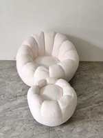 Fauteuil de Salon Ergonomique Nordique Moderne en Velours et Laine, Siège Pouf Grand Confort pour Bureau à Domicile, Canapé Simple pour Salon