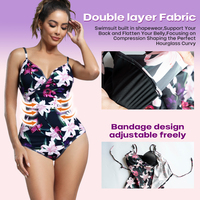 Maillot de bain de plage à bretelles imprimé triangle, col en V, élastique ventre plat, amincissant, avec coussinets de soutien-gorge intégrés