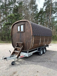 Sauna en bois monté sur remorque avec fenêtre panoramique, toit en tuiles vertes en bois naturel résistant aux intempéries pour le glamping - Product Image 6