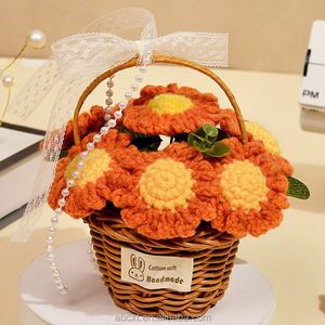 Ramo de Rosas Artificiales Tejidas a Mano, Flor de Ganchillo, Cesta de Flores Hecha a Mano, Planta en Maceta - Product Image 6