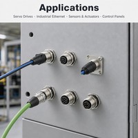 Conector de Latón M12 para Montaje en Panel, 4 Pines, Código A, IP67, PG9, Resistente al Agua, Macho, Industrial, Serie Completa IEC61076