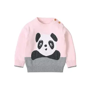 Mimixiong Offre Spéciale Mignon Panda Tête Logo Bébé Tricoté Pull Unisexe Pas Cher En Gros Enfant Bébé Vêtements