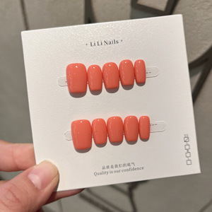 Lot de 10 <span class=keywords><strong>faux</strong></span> ongles press-on faits main, orange uni, courts, carrés ou en forme d'amande, en acrylique et <span class=keywords><strong>gel</strong></span>, avec logo personnalisé, vente en gros pour l'été - Product Image 3