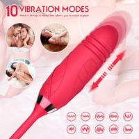 Niedriger Preis 2 in1 Rose Sexspielzeug Stimulator Adult Toys Klitoris Zunge lecken G-Punkt Vibratoren Schub Dildo Vibrator für Frauen