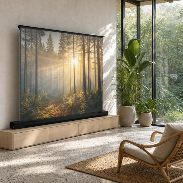 High Quality 120-Inch 4K Electric Motorized Portable Floor-Rising Projector Screen Black Crystal Fabric Ambient Light Rejection