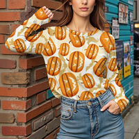 Kaos Wanita Lengan Panjang Kerah Bulat, Kasual Musim Panas, Bahan Bernapas Anti-Pilling, Tenun, Fashion, Custom Print, Personal