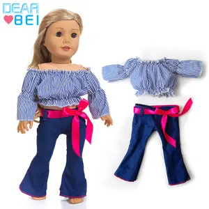 A strisce Top + Pantaloni A Zampa Reborn Baby Doll Vestiti, Spalla Piatta Vestiti per le Bambole Set, alla moda E Bel Giocattolo Vestiti per le Bambole