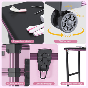 โต๊ะทำเล็บพลาสติกแบบพกพา ทันสมัย พร้อมไฟ บลูทูธ ลิ้นชักล็อคได้ ขาปรับระดับได้ พับเก็บได้ สำหรับร้านทำเล็บ - Product Image 5