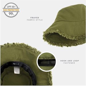 Frayed Bucket Hat Unisex 100% Cotton Wide Brim <b>Beach</b> Outdoor Summer Headwear - Product Image 2