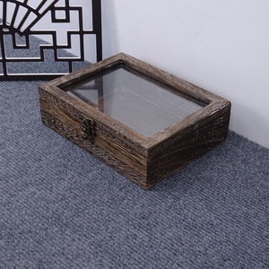 Caja de almacenamiento rectangular de madera con tapa abatible, estilo vintage, para joyas, con tapa acrílica. - Product Image 4