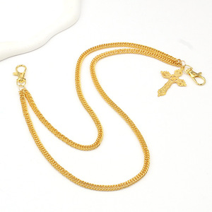 Cadena de cintura en forma de cruz Yueli, imitación de oro, aleación de zinc, estilo hip hop punk, para uso diario, doble anillo, cadena corporal de moda. - Product Image 4