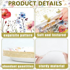 Assiettes et serviettes de fête pour baptême, décorations de baby shower avec croix dorée, colombe blanche et motifs floraux, assiettes à dessert pour fête - Product Image 4