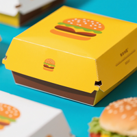 Vente en gros de boîte à hamburger à emporter de qualité alimentaire boîte à snack de rue sandwich à hot dog logo personnalisé motif matériau jetable